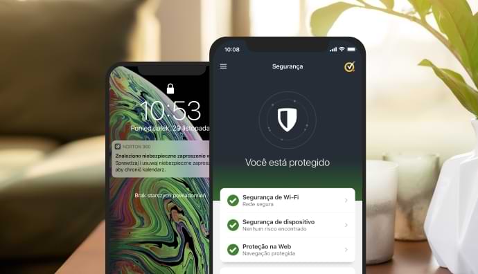 Aplikacja Mobile Security wyświetlana na dwóch urządzeniach przenośnych